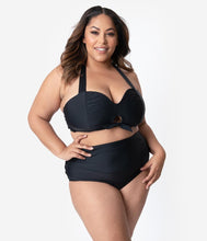 Load image into Gallery viewer, Unique Vintage Plus Size Mrs. West Black Halter Bikini Swim Top
