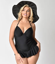 Load image into Gallery viewer, Black Woven &amp; Pleated Sun Hat with Bow
