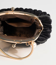 Load image into Gallery viewer, Unique Vintage Black Velvet Ruched Hard Case Clutch
