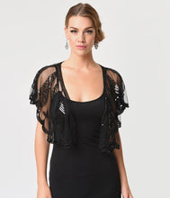 Load image into Gallery viewer, Unique Vintage 1920s Black Mesh &amp; Sequin Flapper Capelet
