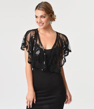 Load image into Gallery viewer, Unique Vintage 1920s Black Mesh &amp; Sequin Flapper Capelet
