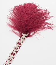 Load image into Gallery viewer, Burgundy Feather &amp; Silver Linked Rhinestones Channel Flapper Headband
