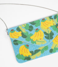 Load image into Gallery viewer, Blue &amp; Yellow Banana Beaded Tropical Envelope Clutch
