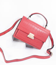 Load image into Gallery viewer, Red Leatherette Reptile Embossed Handbag
