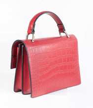 Load image into Gallery viewer, Red Leatherette Reptile Embossed Handbag
