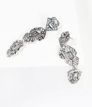 Load image into Gallery viewer, 1920s Style Silver Rhinestone Nouveau Drop Earrings
