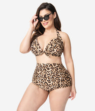 Load image into Gallery viewer, Unique Vintage Plus Size Leopard Print Monroe Halter Swim Top

