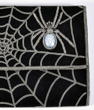 Load image into Gallery viewer, Black Suede &amp; Silver Chain Spiderweb Envelope Clutch
