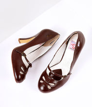 Load image into Gallery viewer, Dark Brown Pleather Cut Out Strap Smitten Mary Jane Heels
