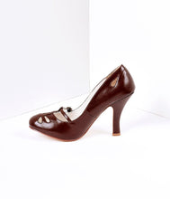 Load image into Gallery viewer, Dark Brown Pleather Cut Out Strap Smitten Mary Jane Heels
