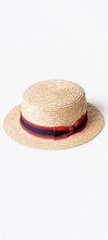 Load image into Gallery viewer, Retro Style Nautical Straw &amp; Striped Ribbon Boater Hat
