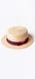 Retro Style Nautical Straw & Striped Ribbon Boater Hat