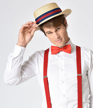 Load image into Gallery viewer, Retro Style Nautical Straw &amp; Striped Ribbon Boater Hat
